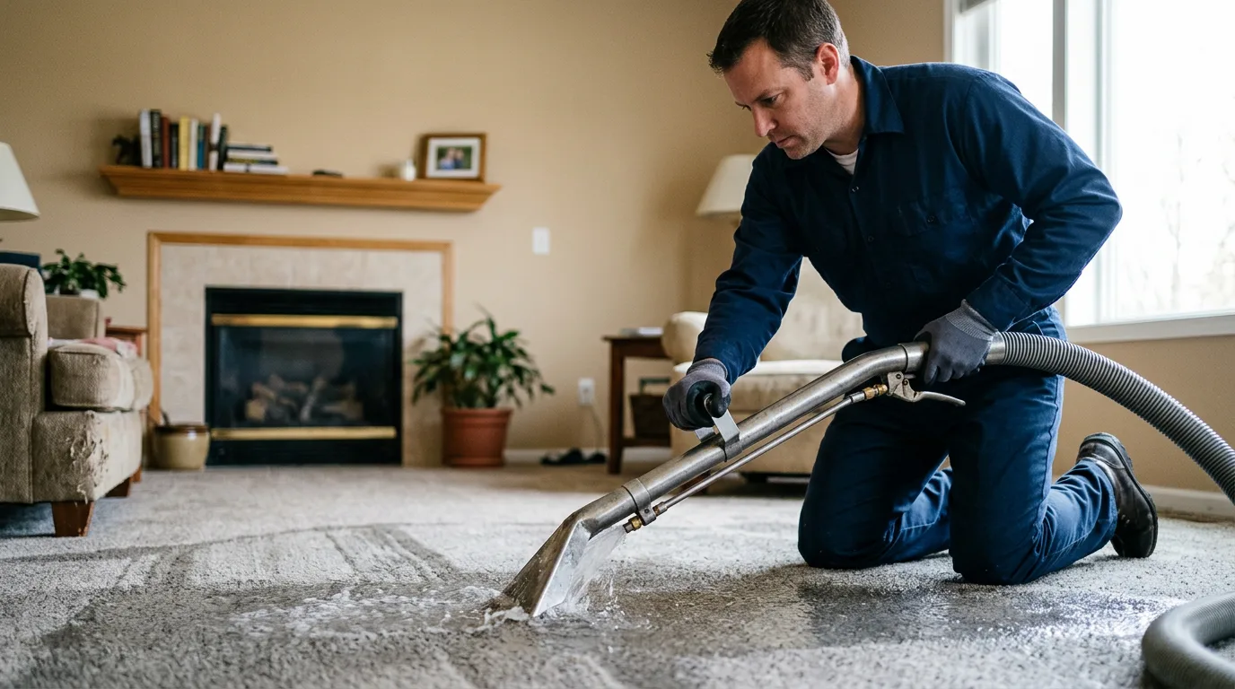 Water damage restoration technician working near Pittsburg, IL